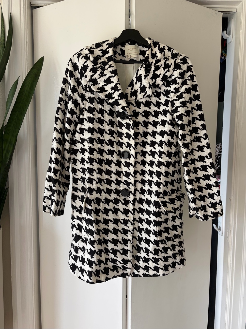 Kate Spade Classic Black & White Houndstooth Coat (M)